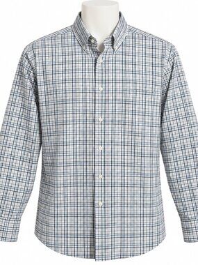 ROUNDTREE & YORK MENS PLAID LONG SLEEVE BUTTON DOWN SHIRT BLUE/ BROWN -XXL